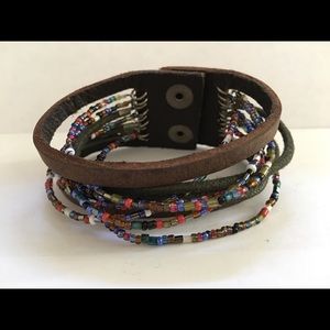 Leather beaded boho bracelet